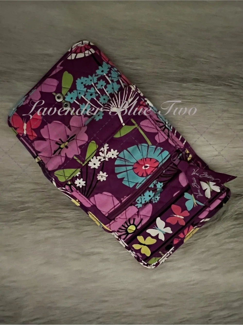 VERA BRADLEY Flutterby 2014 Trifold Euro Wallet Pink Purple Y2K Pink Purple Flor